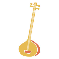 Traditional Indian tanpura music instrument in desi style. Hand drawn vector illustration isolated. Holiday and festival design, for oriental magazines, maps greeting cards, Holi Diwali clip arts.
