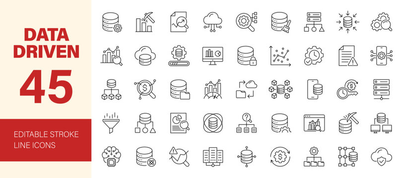 Data Driven icon set. Editable line icons. Vector illustration.