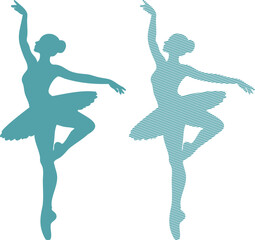 Two teal ballerinas in dance pose one solid one striped © Shabuj