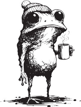 Funny frog with a coffee mug design for men and women who love animal themed stuff