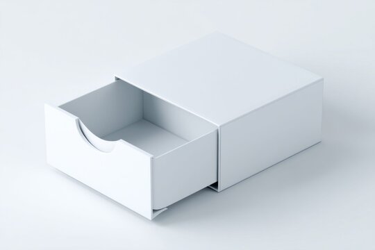 Minimalist white sliding drawer box on a clean, light background, perfect for product display