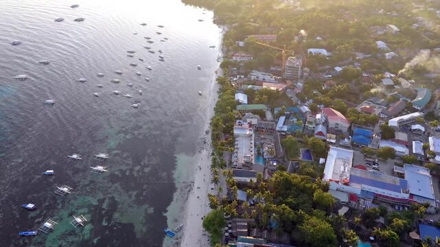 Bohol Philippines Aerial Coastline with Fishing Boats and Beachfront Village