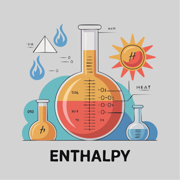Enthalpy chemistry illustration with laboratory equipment and heat sym