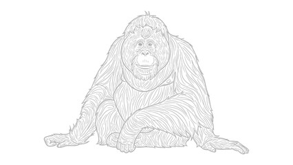 Orangutan in Contemplation: An orangutan sits pensively, its gaze fixed in deep thought. The detailed line art captures the essence of this intelligent primate in a moment of quiet reflection. © hafs121