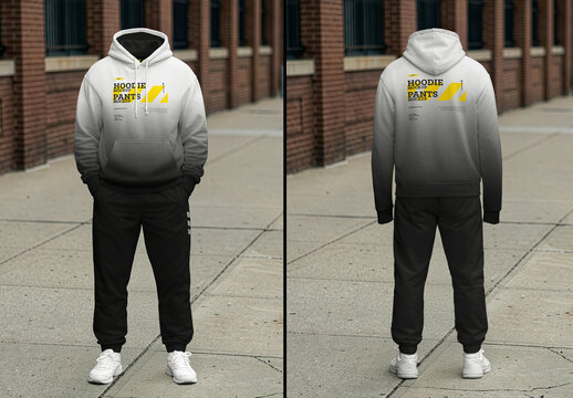Walking Pose Hoodie Pants Apparel Mockup Set