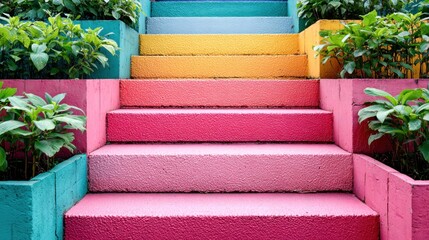 Colorful outdoor staircase with vibrant hues