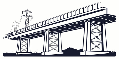 A large suspension bridge spanning over a body of water with a cityscape in the background Vector