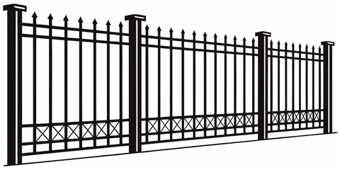 A black metal gate with intricate designs and pointed tops stands tall. Vector © Rabbi