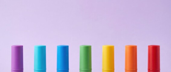 Fototapeta premium Creative markers in vibrant colors on soft purple background stationery theme minimalist style artistic environment close-up view colorful concept for art projects