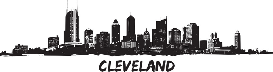 Fototapeta premium Cleveland skyline illustration silhouette with text a famous cityscape landmark