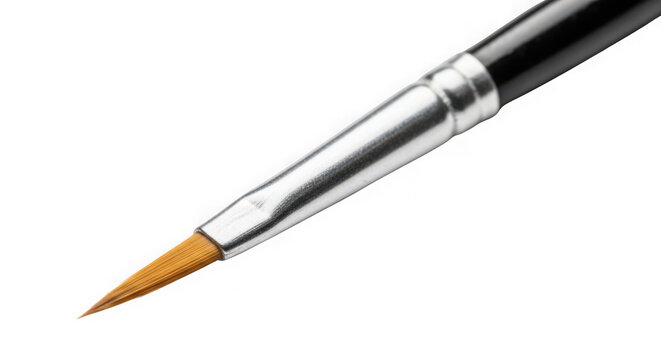 Closeup of a paint brush with silver ferrule and black handle transparent background