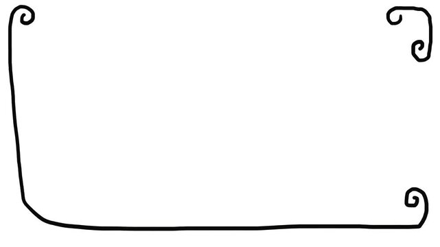 Along the edges of the image, lines with curled tips tremble and hang.
