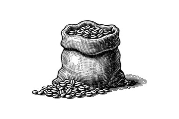 Vintage sack of coffee beans with intricate hand-drawn detailing