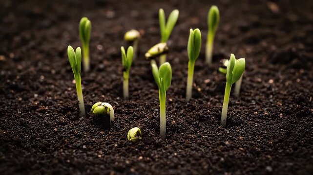 Seedlings Growing in Soil from Sprouts.