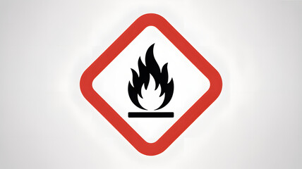 Clear GHS Flammable Hazard Pictogram with Black Flame Symbol on White Background Red Border Safety S