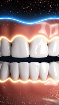 CGI Visualization of Dental Gingival Enhancement with Glowing Energy Waves and Particles on Dark Background