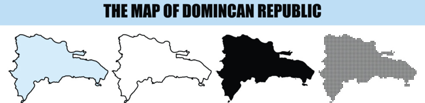 Dominican Republic Map Styles Outline Silhouette Dotted Vector Illustration