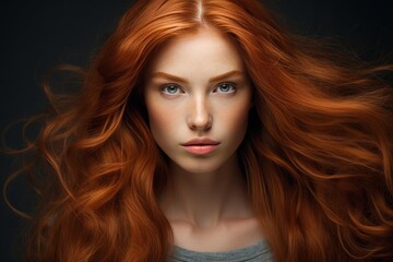 Fototapeta premium Woman with red hair and fair skin looking directly at camera