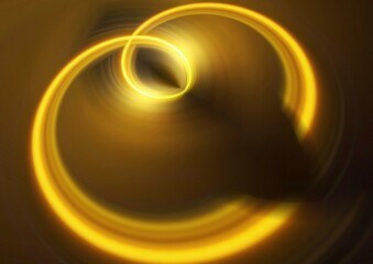 黒背景に渦巻く金色のネオン光の波線　テクノロジー・デジタル背景