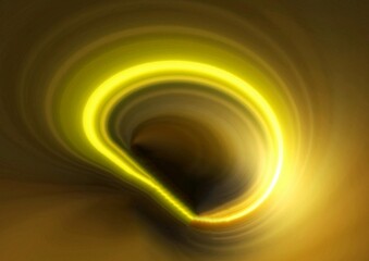 黒背景に渦巻く金色のネオン光の波線　テクノロジー・デジタル背景