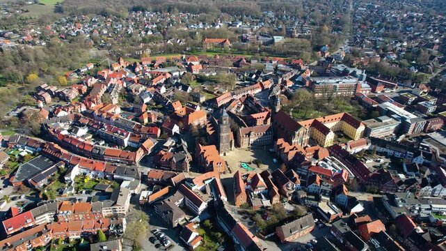 A panoramic aerial view beside the old town city Coesfeld in north Germany on a sunny day