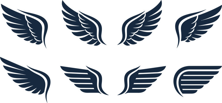 Collection of stylized wing graphics in various designs and orientations