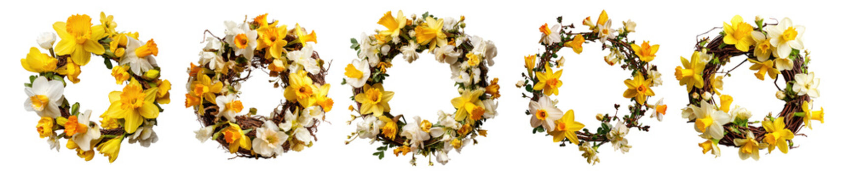 Spring daffodil wreath set with yellow and white flowers for Easter and seasonal decor
