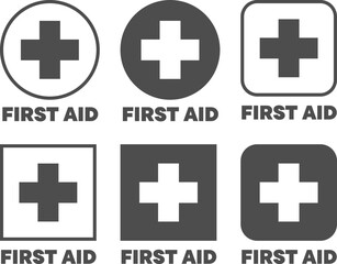 Fototapeta premium Medical cross icons represent first aid symbols in circles and squares for healthcare use
