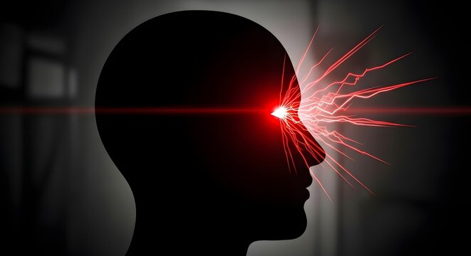 Human Head Silhouette with Intense Neural Burst Representing Cluster Headache and Severe Brain Pain