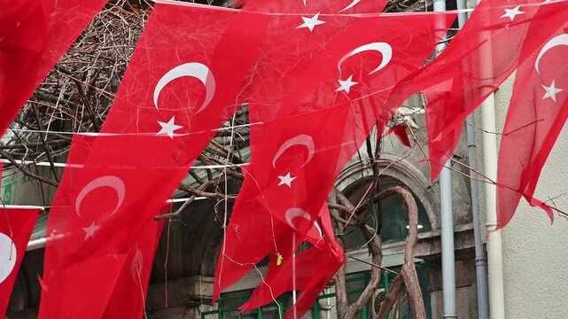 Turkey's red national flags are flying on the streets of Istanbul
