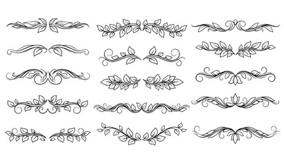 Fototapeta premium Vintage Botanical Text Separator Dividers with Ornate Floral Swirl Decorative Vector Elements