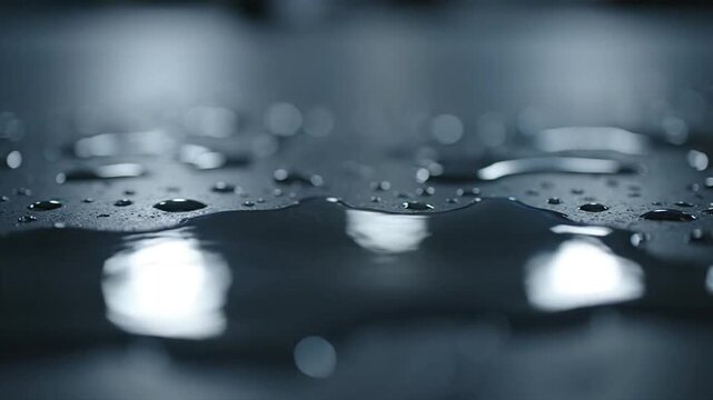 Rain Drops on Dark Surface Closeup.