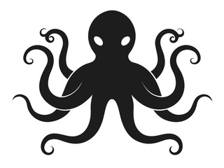 octopus silhouette with curled tentacles, marine animal vector