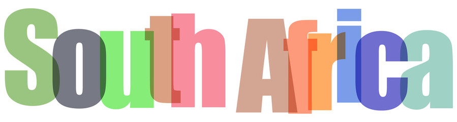 Vibrant and colorful text spelling out south africa with a playful font © Gullaa