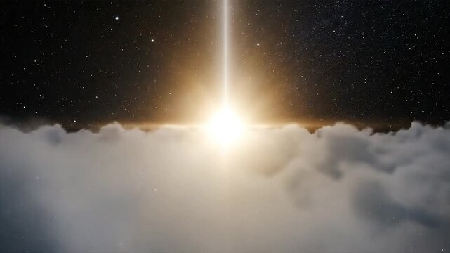Rocket Launching Through Clouds into Space.
