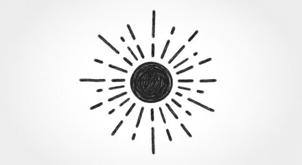 Obraz premium Hand-drawn Sun Symbol Featuring a Bold Black Center and Radiating Rays, Creating a Dynamic and Energetic Feel