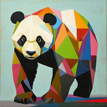 A Vibrant Geometric Panda Displaying Striking Colors