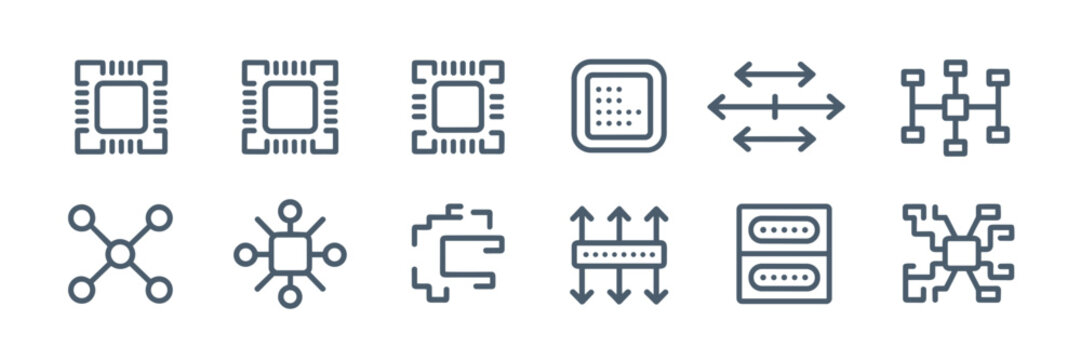 CPU and GPU parallel computing icons &ndash; Perfect for high-performance hardware reviews, software developer guides, or IT documentation.