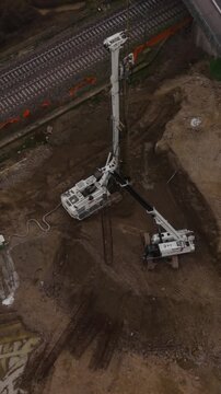 Railway Tunnel Construction With Drilling Machine Drone View