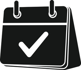 Obraz premium Black and white calendar icon with checkmark isolated on transparent background