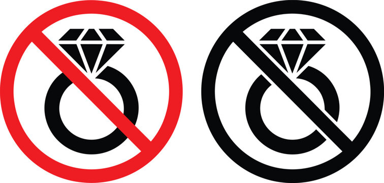Two No Engagement Ring Icons One Red One Black On White Background no wedding ring forbidden