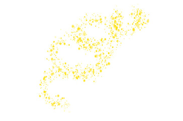 Abstract yellow glitter dust particles forming a swirling, sparkling trail on a clean white background, ideal for festive overlays, magical effects, or celebratory designs.