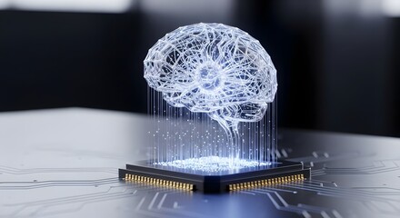 3D brain on circuit board with futuristic tech innovation concept