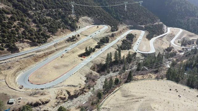 Mountain Highway with Hairpin Turns - Aerial View
