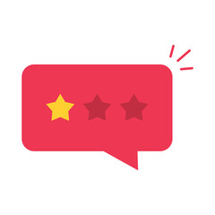 red speech bubble with one yellow and two red stars