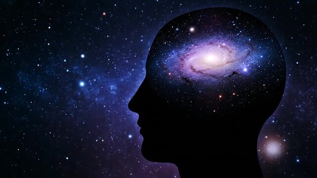 Silhouette head with galaxy concept representing mind and universe