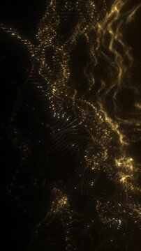 Abstract glowing gold dust particles, endless animation. Glitter luxury premium seamless loop background with bokeh. Flowing digital particles. Christmas background design. Motion graphics