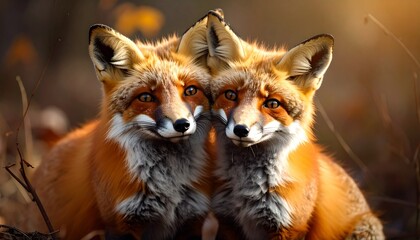 Two Red Foxes in Natural Habitat.