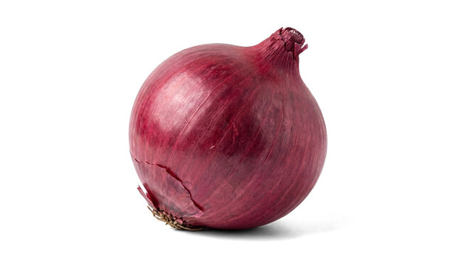 a single, ripe red onion with a vibrant purple skin and a slightly cracked surface, isolated on a clean transparent background.