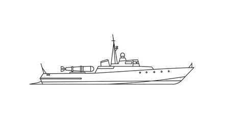 Military Naval Ship Illustration Outline. © bayar utang